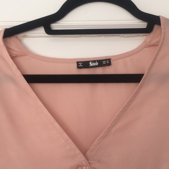 Pink Long Low Cut Flowy Blouse - Picture 2 of 4